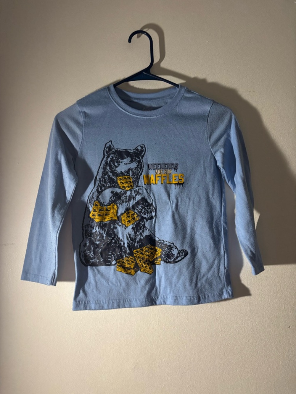 wonder nation Light Blue Long-Sleeve Tee with Bear & Yellow Waffle Graphic
